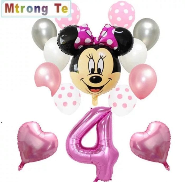 Set 13 baloane cu cifra 4,banner, minnie - PartyBaloane