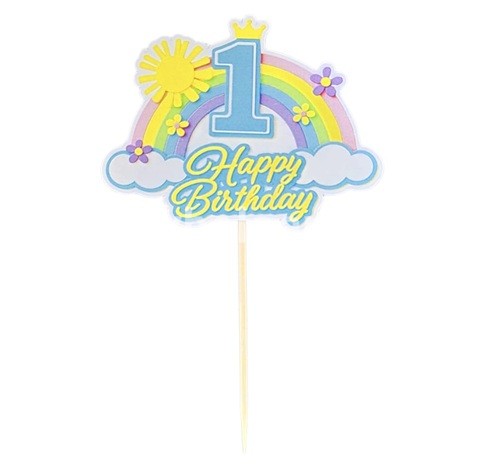 TOPPER ALBASTRU PENTRU TORT , HAPPY BIRTHDAY CU CIFRA 1