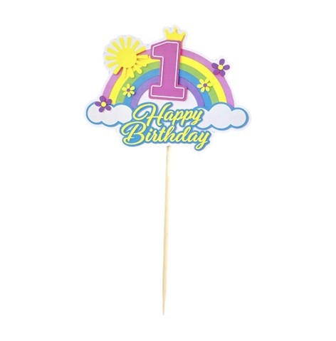 TOPPER ROZ PENTRU TORT , HAPPY BIRTHDAY CU CIFRA 1