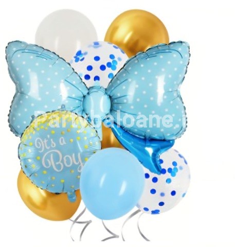 SET 9 BALOANE FOLIE SI LATEX ITS A BOY CU FUNDITA ALBASTRA