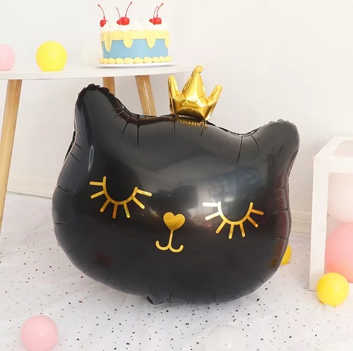 BALON FOLIE PISICA NEAGRA CU CORONITA AURIE (2)