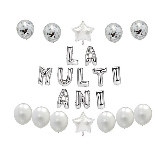 SET ARANJAMENT BALOANE FOLIE SI LATEX LA MULTI ANI - ARGINTIU
