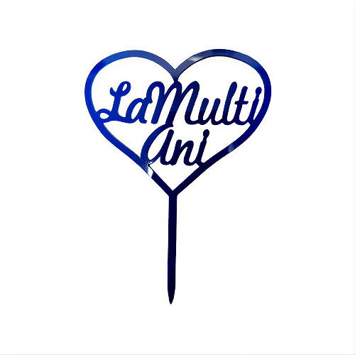 TOPPER PENTRU TORT , PLEXIGLAS , INIMA , ALBASTRU– LA MULTI ANI – 15 CM