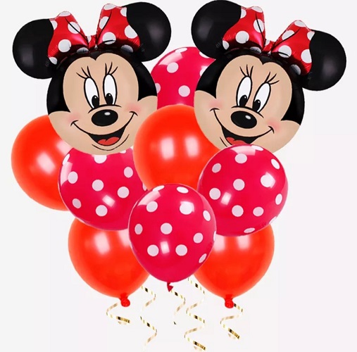 SET 10 BALOANE FOLIE SI LATEX - MINNIE - ROSU