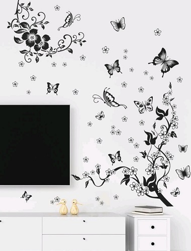 STICKER DECORATIV PENTRU PERETE - FLORI SI FLUTURASI 90 CM x 80 CM