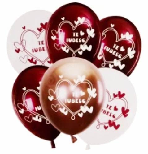 SET 6 BALOANE LATEX TE IUBESC IN NUANTE DE ALB,VISINIU ,ROSE GOLD 30 CM