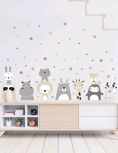 STICKER DECORATIV PENTRU PERETE - ANIMALUTE SAFARI CU STELUTE MODEL 2