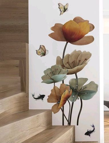 STICKER DECORATIV PENTRU PERETE - FLORI DE LOTUS CU FLUTURI SI PESTI