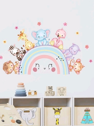 STICKER DECORATIV PENTRU PERETE - CURCUBEU MULTICOLOR CU ANIMALUTE SAFARI 85x53 CM