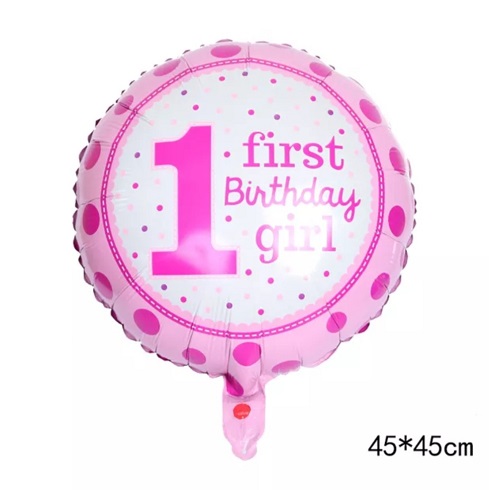 BALON FOLIE ROTUND ANIVERSARE 1 AN GIRL - 45 CM