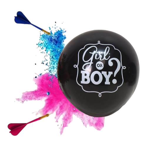 BALON JUMBO GENDER REVEAL BOY OR GIRL CU PUDRA COLORATA - 90 CM