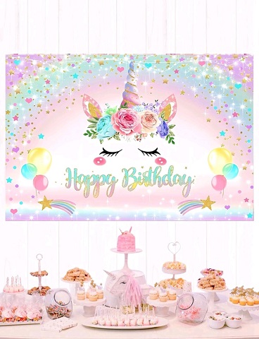 BACKROUND TEXTIL PENTRU ARANJAMENT ARCADA HAPPY BIRTHDAY - UNICORN 150x100 CM