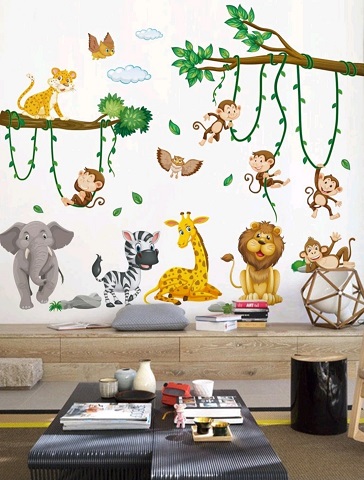 STICKER DECORATIV PENTRU PERETE - ANIMALUTE SAFARI CU LIENE 120x100 CM