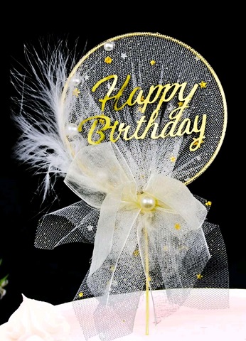 TOPPER PENTRU TORT - HAPPY BIRTHDAY CU TULL ALB