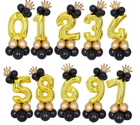 SET 14 BALOANE CU CIFRA AURIE 100 CM SI CORONITA AURIE