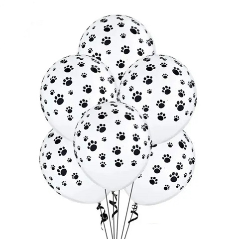 SET 20 BALOANE LATEX ALBE SAFARI CU IMPRIMEU PICIORUSE - 30 CM