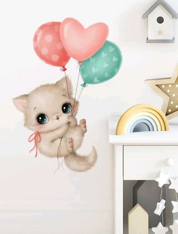 STICKER DECORATIV PENTRU PERETE PISICUTA CU BALOANE - COD 113B