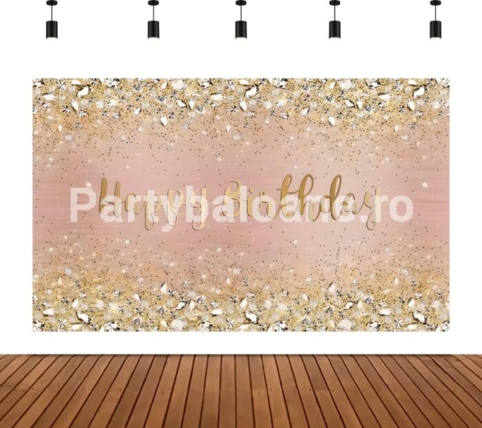 BACKGROUND TEXTIL PENTRU ARANJAMENT ARCADA HAPPY BIRTHDAY ROSE GOLD COD 117B