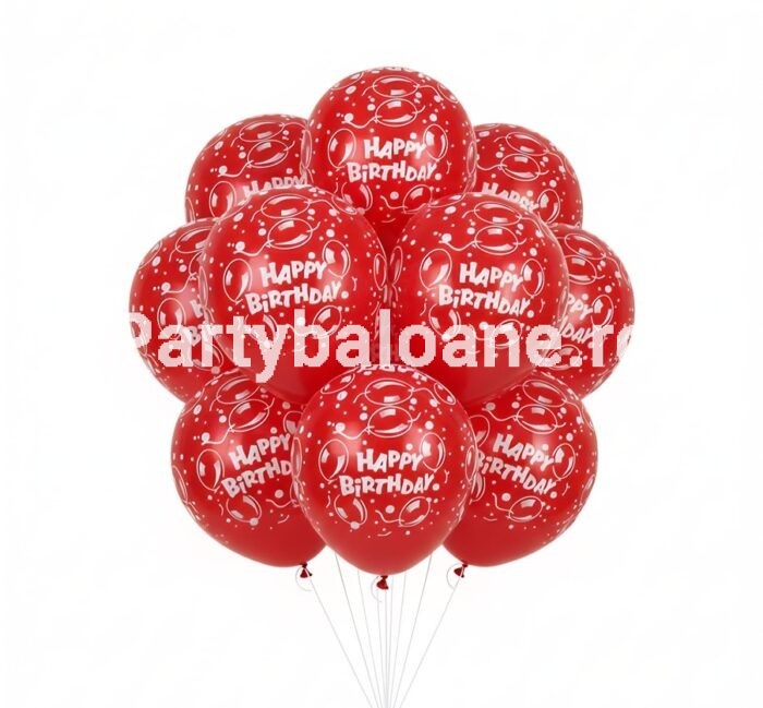 SET 10 BALOANE HAPPY BIRTHDAY - ROSU 30 CM
