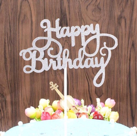 TOPPER PENTRU TORT HAPPY BIRTHDAY ARGINTIU