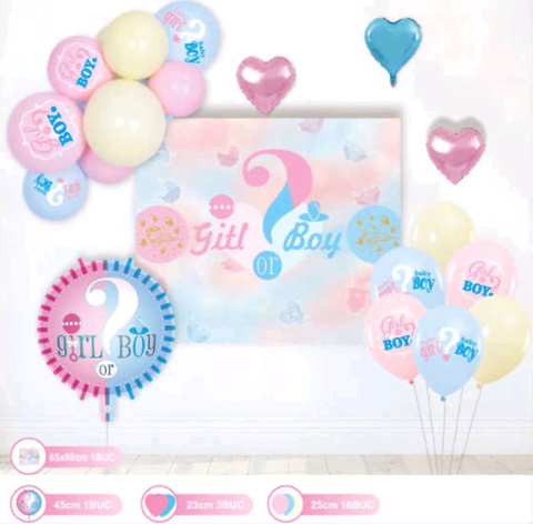 SET ARANJAMENT BALOANE CU BANNER TEMATICA GENDER REVEAL - BOY OR GIRL