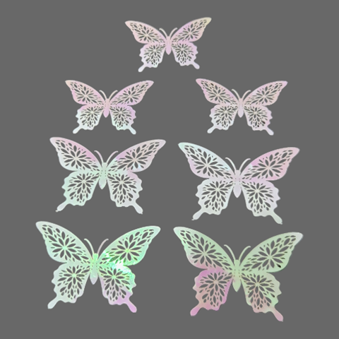 SET 12 FLUTURI DECORATIVI 3D METALICI LASER PINK - COD QT9969