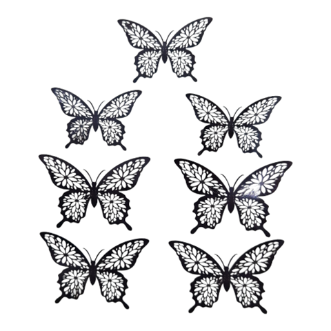 SET 12 FLUTURI DECORATIVI 3D METALICI NEGRU - COD QT9969