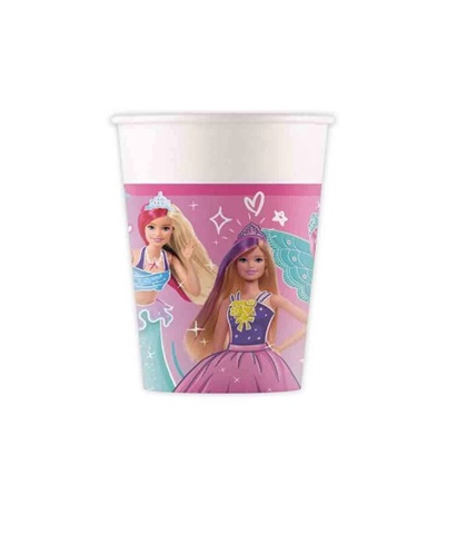 Pahare Party Barbie (Set 8 buc) - Accesorii Masă 200ml Set 8 pahare party din carton cu imprimeu Barbie capacitate 200 ml Procos pentru aniversari fetite.