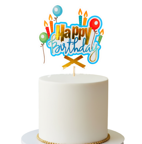 TOPPER PENTRU TORT HAPPY BIRTHDAY CU LUMANARI SI BALOANE