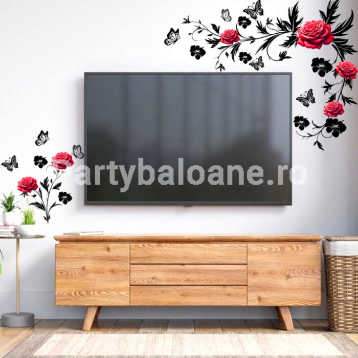 STICKER DECORATIV PENTRU PERETE TRANDAFIRI ROSII - COD 264B