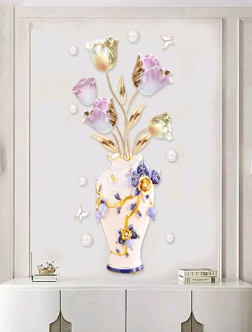 STICKER DECORATIV PENTRU PERETE VAZA CU FLORI - COD 294