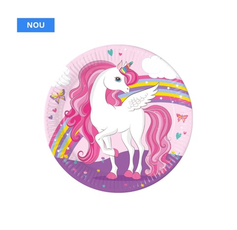 Set 8 farfurii carton 23 cm Unicorn Rainbow