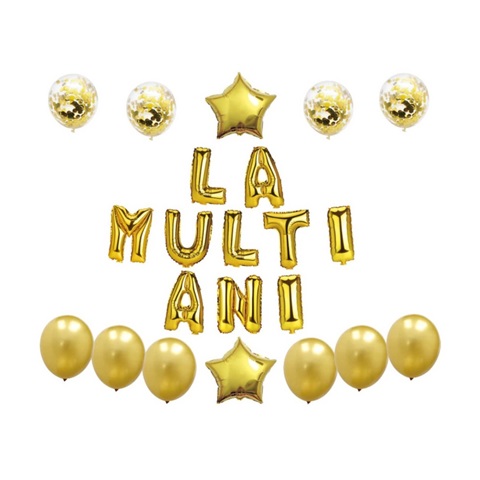SET 12 BALOANE CU BANNER LA MULTI ANI - AURIU