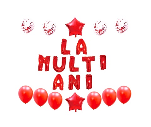 SET 12 BALOANE CU BANNER LA MULTI ANI - ROSU