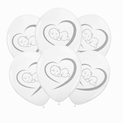 SET 6 BALOANE LATEX ALBE CU IMPRIMEU ARGINTIU BEBELUS