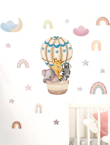 STICKER DECORATIV PENTRU PERETE – ANIMALUTE SAFARI IN BALON CU AER CALD COD 321