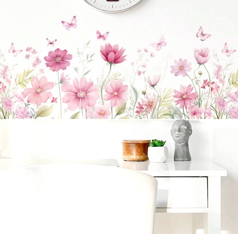STICKER DECORATIV PENTRU PERETE – FLORI ROZ COD 317