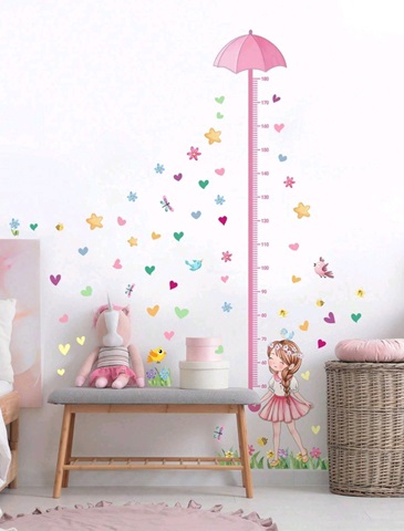 STICKER DECORATIV PENTRU PERETE – METRU CU INIMI , FLORI , PASARI COD 316