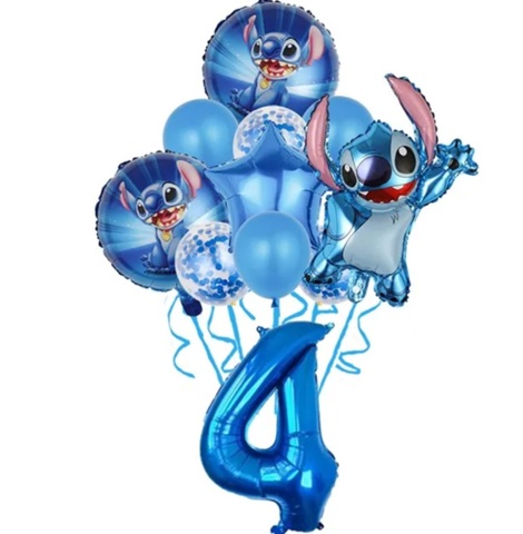 Set 11 baloane folie si latex cu cifra 4 - Stitch