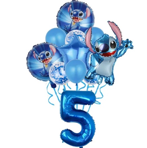 Set 11 baloane folie si latex cu cifra 5 - Stitch
