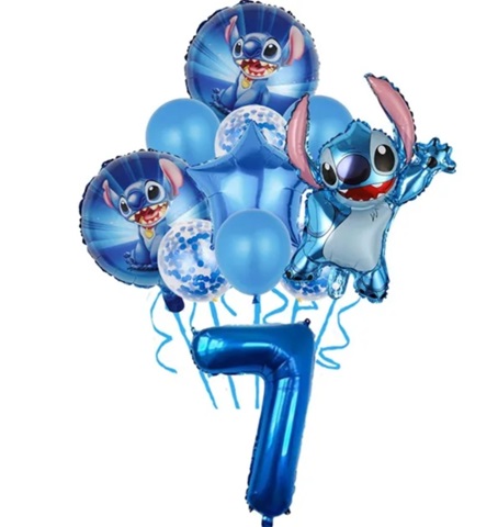 Set 11 baloane folie si latex cu cifra 7 - Stitch