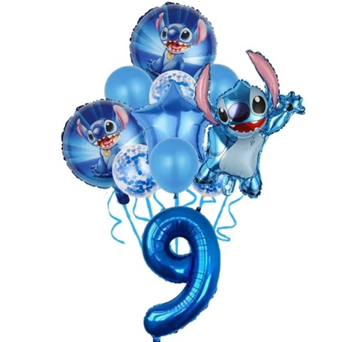 Set 11 baloane folie si latex cu cifra 9 - Stitch