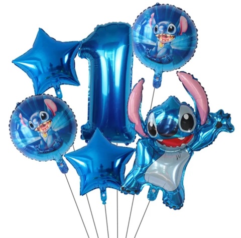 Set 6 baloane folie cu cifra 1 - Stitch