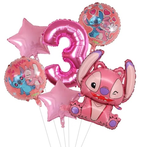 Set 6 baloane folie cu cifra 3 - Stitch Lillo