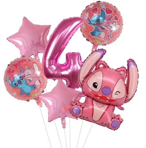 Set 6 baloane folie cu cifra 4 - Stitch Lillo