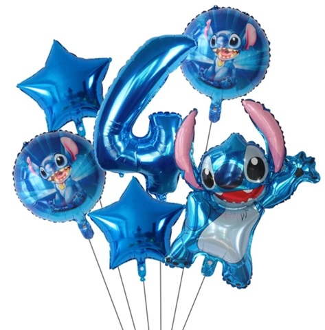 Set 6 baloane folie cu cifra 4 - Stitch