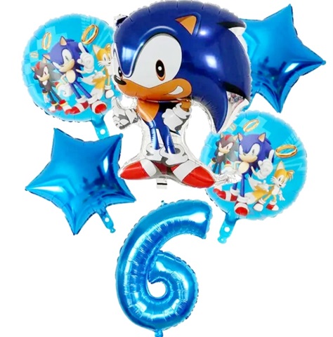 Set 6 baloane folie cu cifra 6 - Sonic