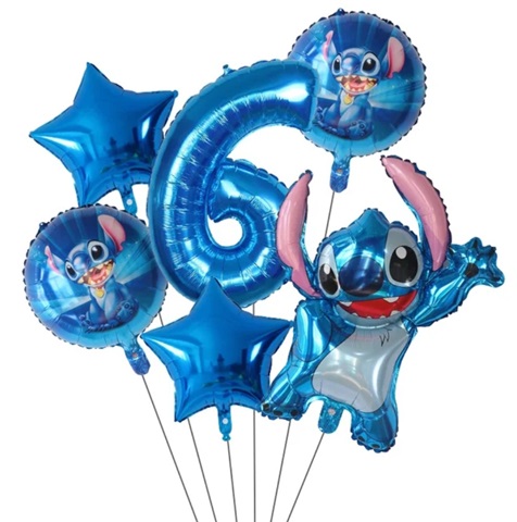 Set 6 baloane folie cu cifra 6 - Stitch