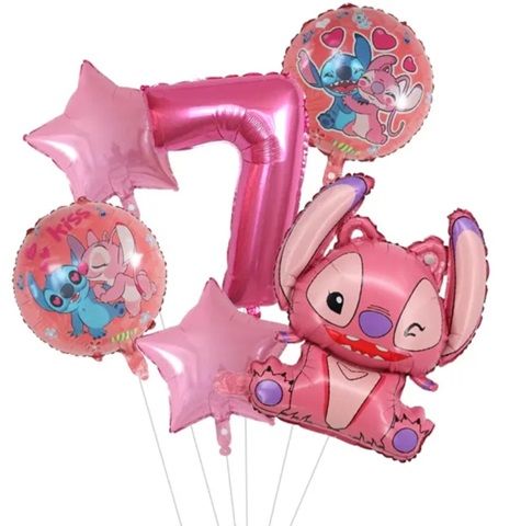 Set 6 baloane folie cu cifra 7 - Stitch Lillo