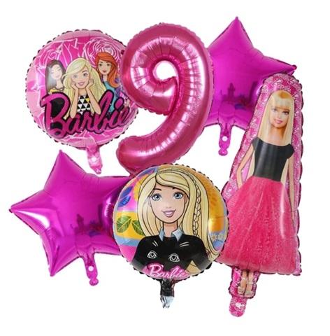 Set 6 baloane folie cu cifra 9 - Barbie